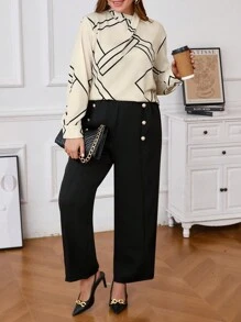 SHEIN Clasi 2pcs/Set Women Plus Size Floral Print Shirt And Straight Pants Suit