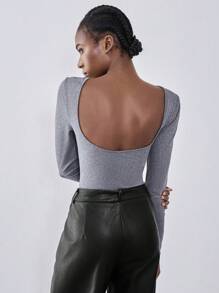 Chiquease Sexy Backless Halter Long Sleeve T-Shirt, Soft Velvet Fabric, Skin-Friendly Fall Cloth For Women - Grey - View 3