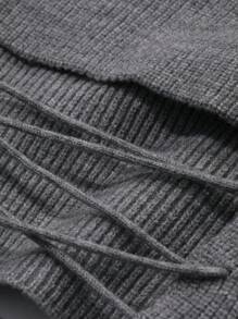 FRIFUL Women Tie-Back Decor Round Neck Long Sleeve Casual Sweater Fall,Winter - Grey - View 3