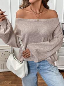 SHEIN LUNE 2024 Autumn/Winter Loose Fit Raglan Sleeve Pullover Sweater, Women, Pastel Pink - Dusty Pink - View 4