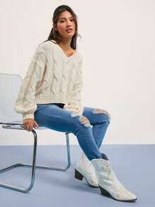 WESTFADE High Rise Stretch Cuffed & Ripped Mom Jeans Nashville Outfits - Medium Wash - View 4