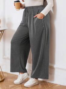 EMERY ROSE 大码女式纯色系腰口袋宽松休闲裤，女士冬装