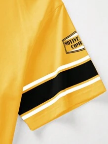 PAVTROS Manfinity Streetrush Men's Stripe Panel Digit Print Short Sleeve T-Shirt, Casual Daily Wear, Graphic Tee, Graphic T-Shirt, Graphic Men T-Shirt - Yellow - View 3