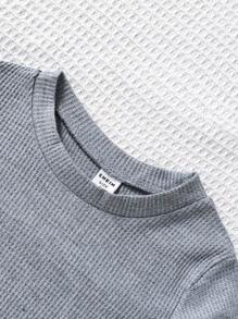 SHEIN Camisetas de manga larga para niñas pequeñas, de unicolor, en múltiples paquetes, con cuello redondo y detalles de estampado en inglés, aptas para uso casual diario