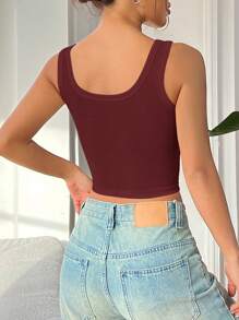 SHEIN EZwear Y2k Women Tank Tops Solid Color Simple Fashionable - Burgundy - View 2