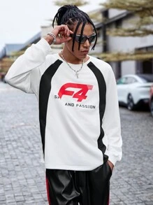 PAVTROS Sudadera casual de cuello redondo de manga larga con bloques de color Manfinity Streetrush para hombre, sudadera deportiva con mangas raglán de estilo universitario atlético para exteriores, estilo motociclista de ocio activo - Multicolor - Ver 6
