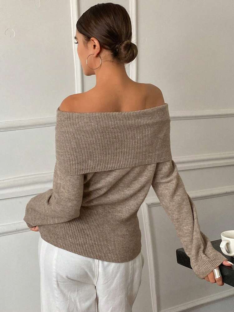 Solid Color Off Shoulder Long Sleeve Bodycon Sweater For Women,Fall Women Clothes
