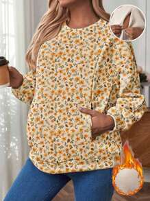 SHEIN Maternity Ditsy Floral Print Breastfeeding Drop Shoulder Sweatshirt - Multicolor - View 1