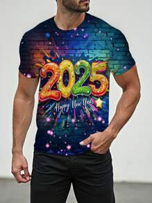 Manfinity Homme Men's Casual 2025 New Year Graffiti Colorful All-Over Print T-Shirt - Multicolor - View 4