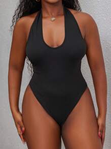 INAWLY 女士纯色挂脖紧身衣，简约修身休闲日常穿着