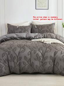 3 Stücke Polyester, weich & bequem, grau geschnittenes Blättermuster, Moderne Bettwäsche-Set (1 Bettbezug + 2 Kissenbezüge, ohne Füllung), geeignet für Heim-Dekoration, Schlafzimmer Nutzung, Ganzjährig