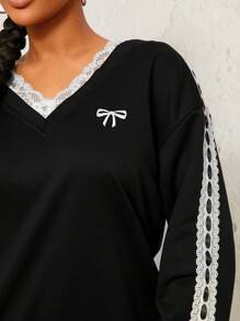 SHEIN SXY Sudadera con capucha negra ancha con parche de encaje estilo "American Sweetheart", para otoño/invierno - Negro - Ver 5