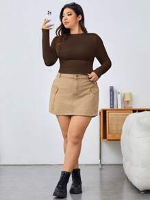 Solflare Plus Size Women Solid Color Long Sleeve Fitted T-Shirts Brown Long Sleeve Top Brown Top Chocolate Brown Top Brown Tops For Women Plus Size Brown Top,Fall Clothes For Women