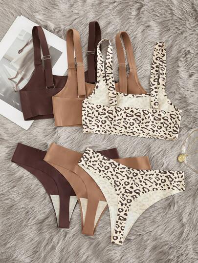 Women Leopard Print Com Tafel Minimalist Seamless Bralette Bikini Underwear Set view 2