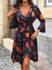 SHEIN Clasi Women V-Neck Long Sleeve Floral Print Casual Mini Dress