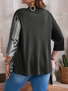 EMERY ROSE Camiseta de manga larga de talla grande para mujer con estampado y unicolor para el otoño