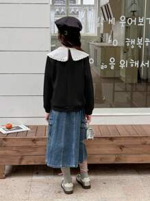 Áo nỉ in hoa cổ Peter Pan màu trắng cho bé gái màu đỏ - màu đen - Xem 2