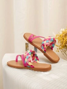 Kids Toe Post Woven Casual Flat Slippers - Multicolor - View 5