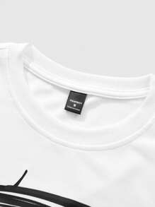 Manfinity EMRG Set de 2 piezas con camiseta de cuello redondo de manga corta con estampado de letra y ojo, y pantalón casual con cordón en la cintura para hombre