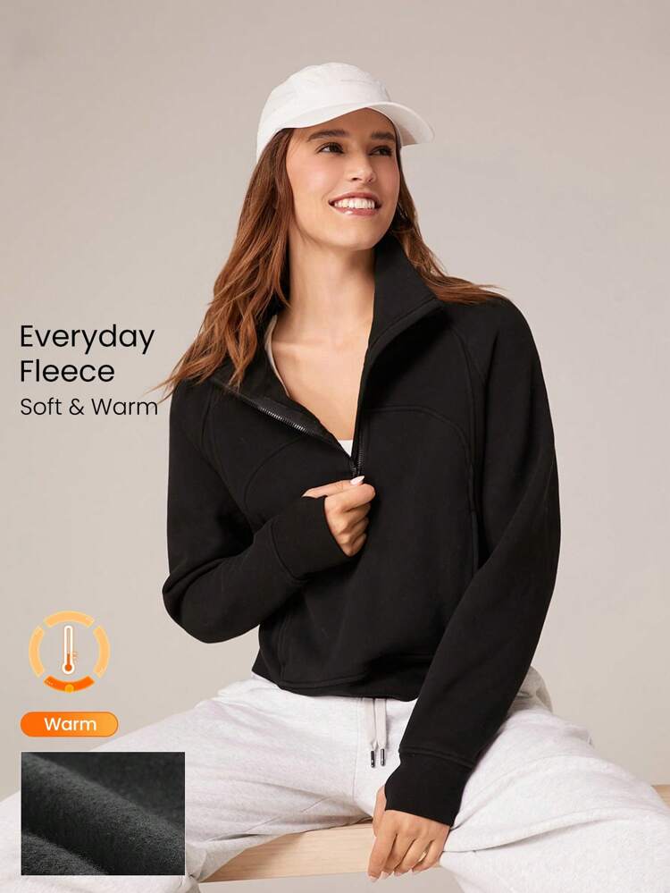 Everyday Fleece Loose Stand Collar Half-Zip Sweatshirt With Side Pockets Daily Casual Fall Winter