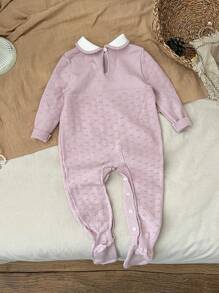 SHEIN Tuta da neonata in maglia con colletto Peter Pan, maniche lunghe, motivo floreale rosa, adatta per autunno/inverno