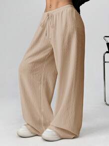 SHEIN EZwear Pantalon de survêtement blanc décontracté pour femmes en grandes tailles, minimaliste et pour un porter au quotidien - Nude - Voir 4