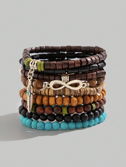 Fairycore Set di 9 braccialetti vintage boho in conchiglia di cocco e turchese, gioielli in stile retrò, regalo per amici, amuleto portafortuna