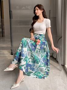 DAZY All-Over Print A-Line Elastic Waist Women Skirt Floral