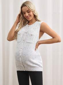 SHEIN 孕妇混合针织背心，休闲，秋季 - 白色 - 查看 1