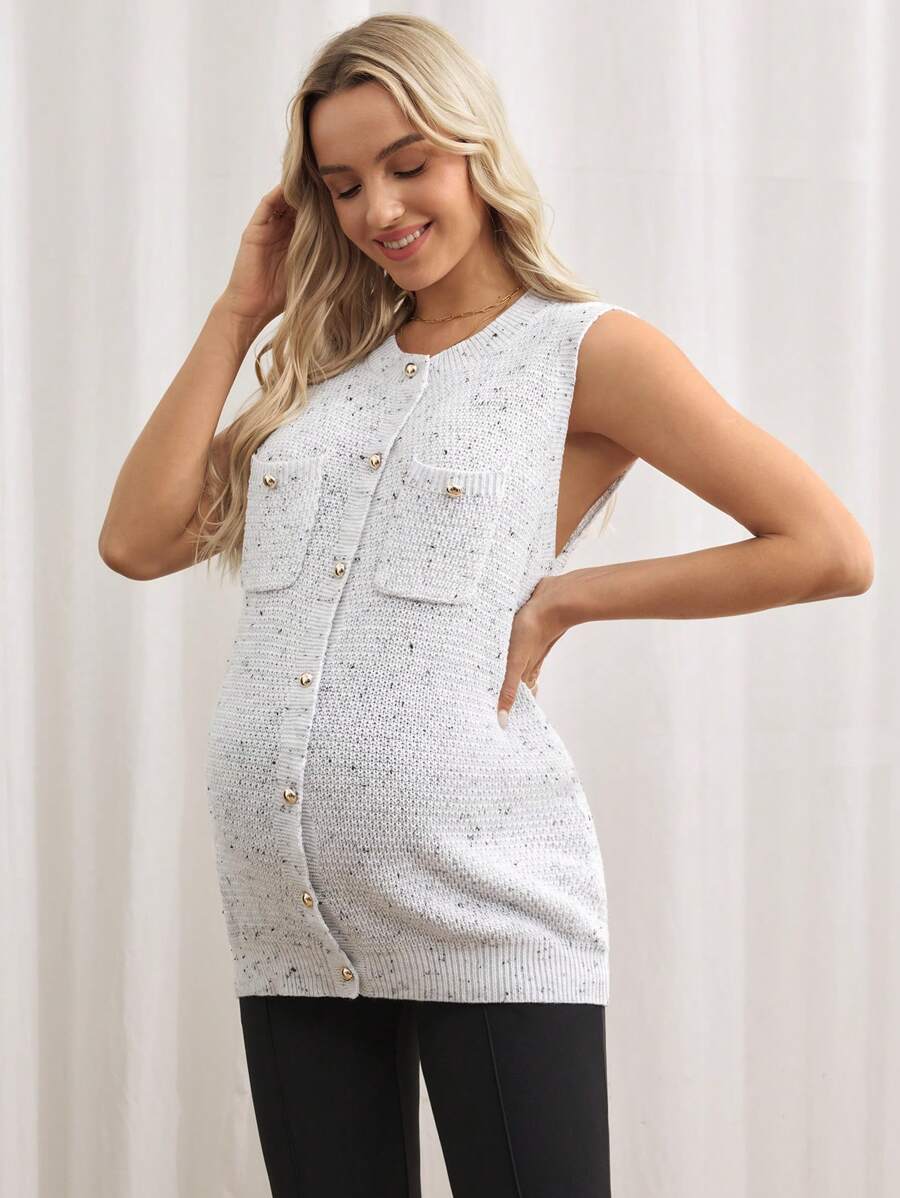 SHEIN 孕妇混合针织背心，休闲，秋季 - 白色 - 查看 1