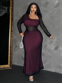 Maweii Plus Size Women Elegant Long Sleeve Asymmetrical Neckline Fish Tail Hollow Out Sexy Waisted Bodycon Dress Maxi Women Outfit Fall Cloth For Women - Hot Pink - View 1