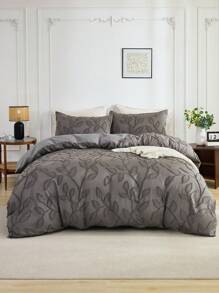 3 Stücke Polyester, weich & bequem, grau geschnittenes Blättermuster, Moderne Bettwäsche-Set (1 Bettbezug + 2 Kissenbezüge, ohne Füllung), geeignet für Heim-Dekoration, Schlafzimmer Nutzung, Ganzjährig