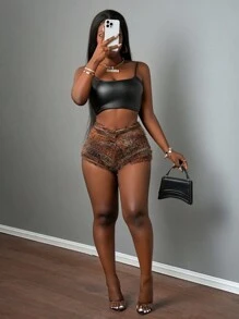 Slaydiva 休闲街头风格纹理面料女式短裤