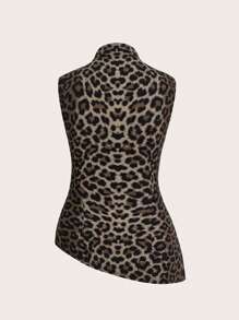 SHEIN Essnce Women Talk About Casual Fashion, 90s Style Street Photography, Spring And Autumn Ruched Collar Leopard Print Tank Tops, Sleeveless Tops, Going Out Tops, Autumn Women's Tops Women's Leopard Print Ruched Sleeveless Stand Collar Casual Tank Top