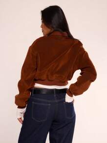 MUSERA Cropped High Neck Suede Bomber Jacket