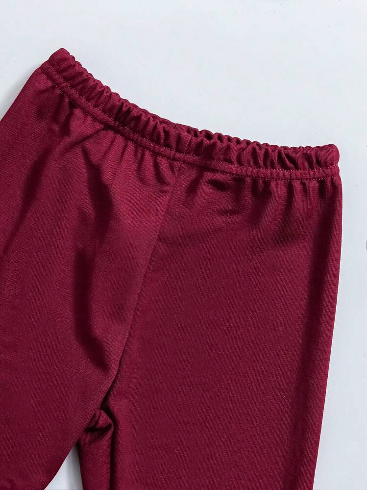 2pcs Baby Girl Burgundy Single Button Cardigan With Long Pants Homewear Set, Lightweight For Spring And Summer - Burgundy - View 7
