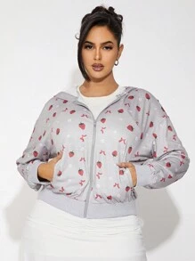 SHEIN SXY Plus Size Women Cute Bow Hoodie Sweatshirt Jacket, Light Yellow