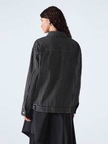 LYSMO Chaqueta larga suelta con botones delanteros, bolsillos y mangas largas a rayas para mujer
