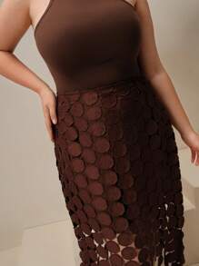 Anewsta Plus Size Women Korean Style Circular Pendant Decor A-Line Skirt - Brown - View 5