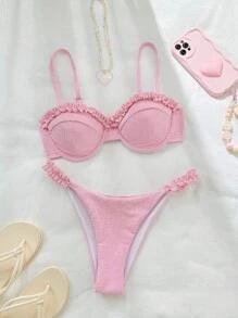 SHEIN Swim Women's Vacation Spaghetti Strap Swimwear Set, Sexy Swimwear For Summer