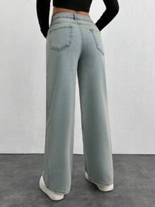 RueChic High Waist Simple Fashion Button Fly Jeans, Suitable For Casual Everyday Wear - Light Wash - View 2