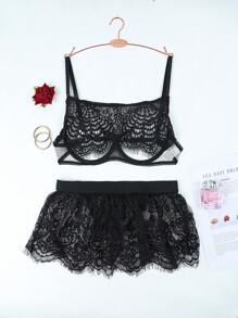 Set de 2 piezas de sujetador sexy de encaje con alambres para mujer