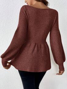 SHEIN Frenchy Pull court tricoté, manches lanternes, couleur unie, style décontracté, automne/hiver, pour femmes