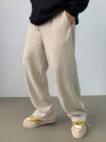 DAZY Men's Ribbed Texture Casual Drawstring Jogger Pants Men Joggers - Beige - View 1