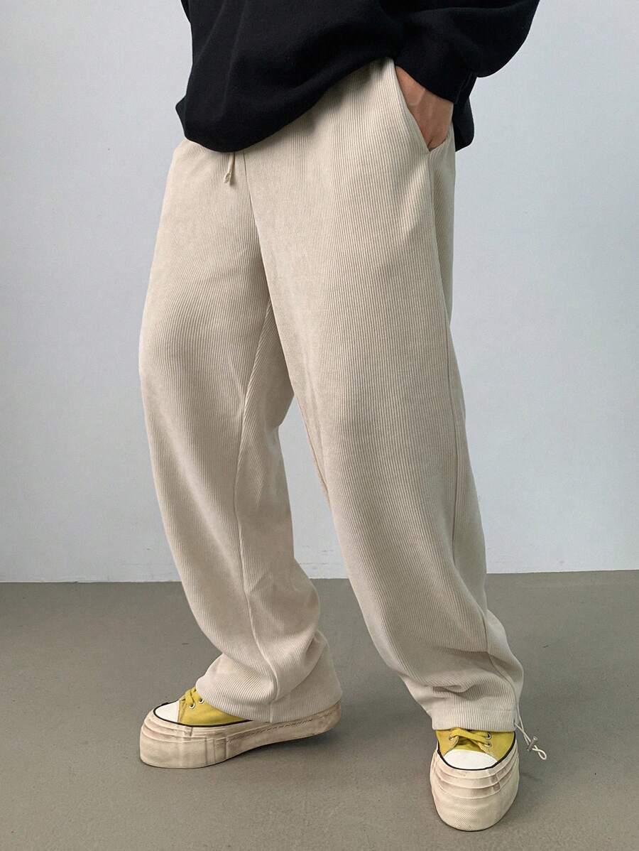 DAZY Men's Ribbed Texture Casual Drawstring Jogger Pants Men Joggers - Beige - View 1