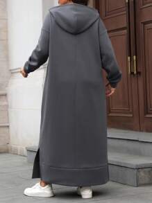 SHEIN LUNE Plus Size Women's Solid Color Hooded Dress, Autumn/Winter