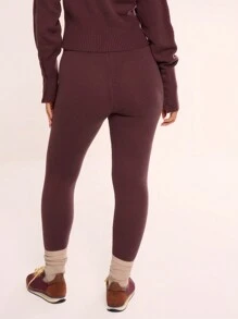 MUSERA Flared Knit Button Leggings Y2k Spring Casual Cute 90's Sun Fall Autumn Winter Thanksgiving - Chocolate Brown - View 4