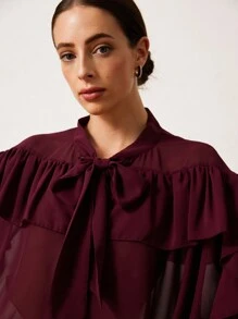 Aveloria Rosie Elegant & Delicate Chiffon Ruffled Tie-Front Blouse For Women, Suitable For Spring, Valentine's Day - Red Violet - View 3