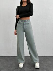 RueChic High Waist Simple Fashion Button Fly Jeans, Suitable For Casual Everyday Wear - Light Wash - View 6