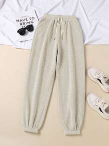 INAWLY 實心斜口袋運動長褲 - 米色 - 查看 3